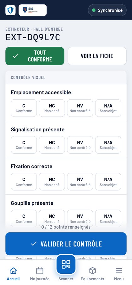 Checklist de contrôle d’un extincteur dans l’application