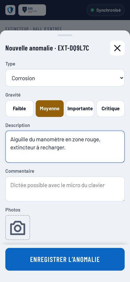 Saisie d’une nouvelle anomalie dans l’application