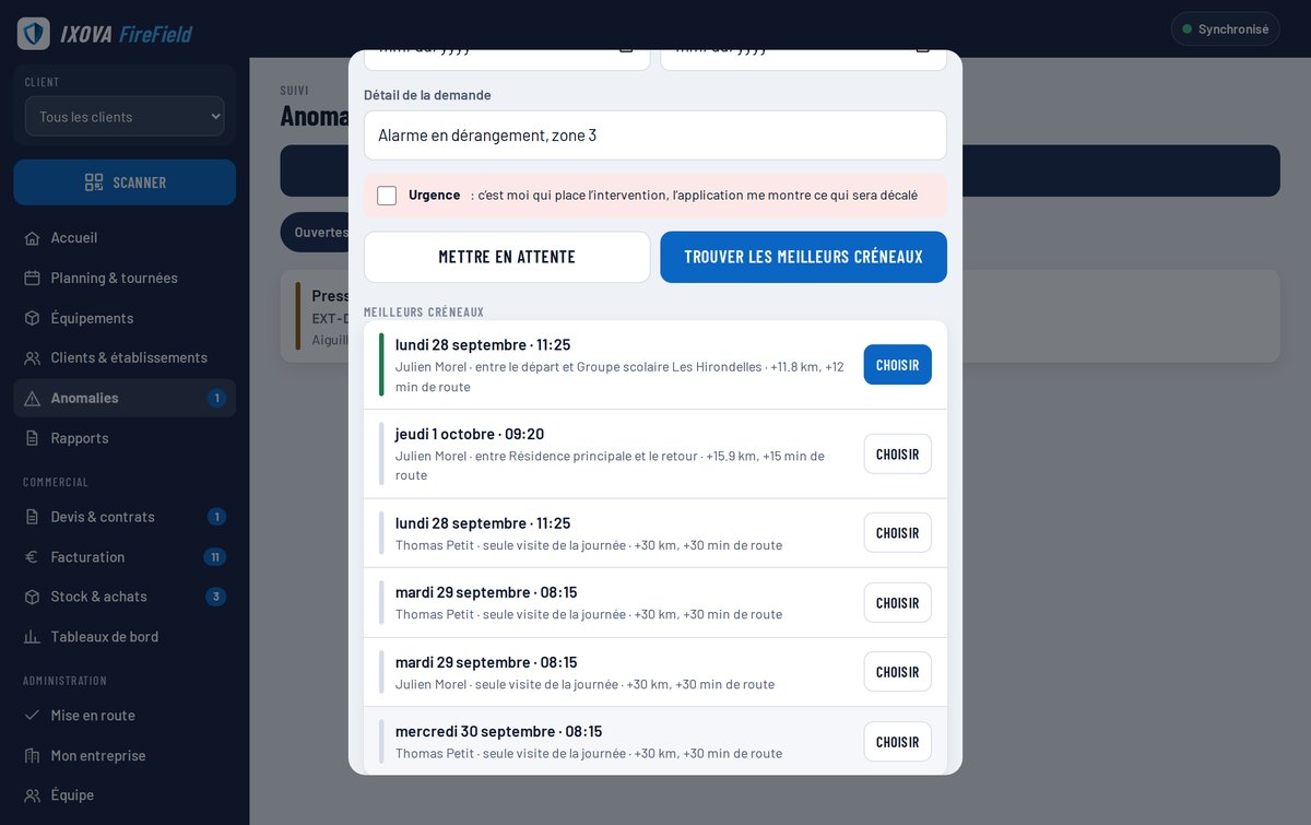 Les meilleurs créneaux proposés pour une demande client